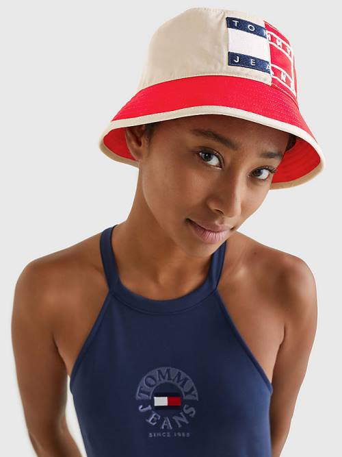 Ženske Tommy Hilfiger Spliced Logo Colour-Blocked Bucket Kape Crveni | TH830YSM