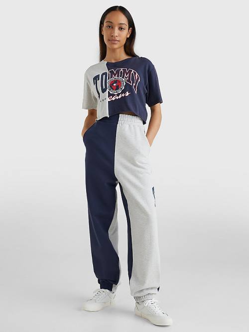 Ženske Tommy Hilfiger Spliced Logo Cropped Majice Plava | TH716YUM