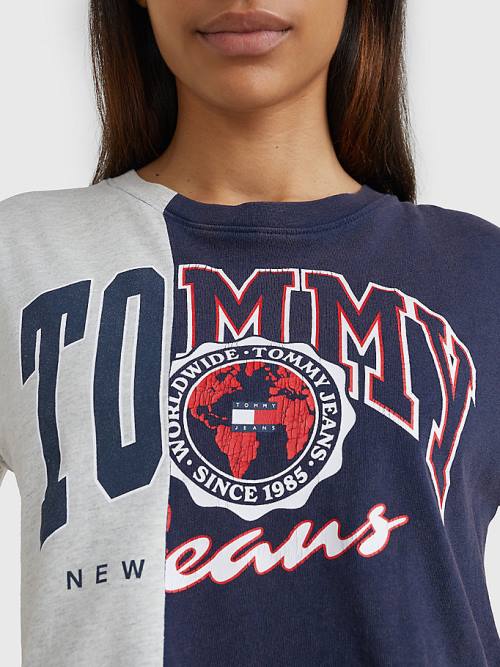 Ženske Tommy Hilfiger Spliced Logo Cropped Majice Plava | TH716YUM