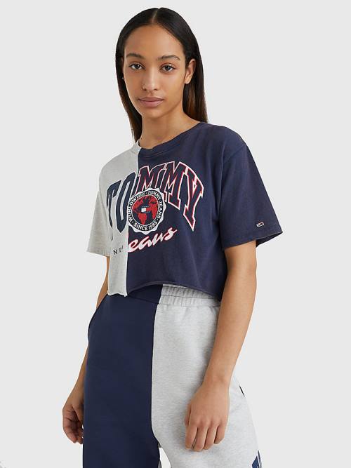 Ženske Tommy Hilfiger Spliced Logo Cropped Majice Plava | TH716YUM