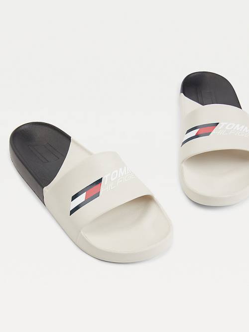 Ženske Tommy Hilfiger Sport Colour-Blocked Logo Pool Slides Sandale Bež | TH381ZXQ