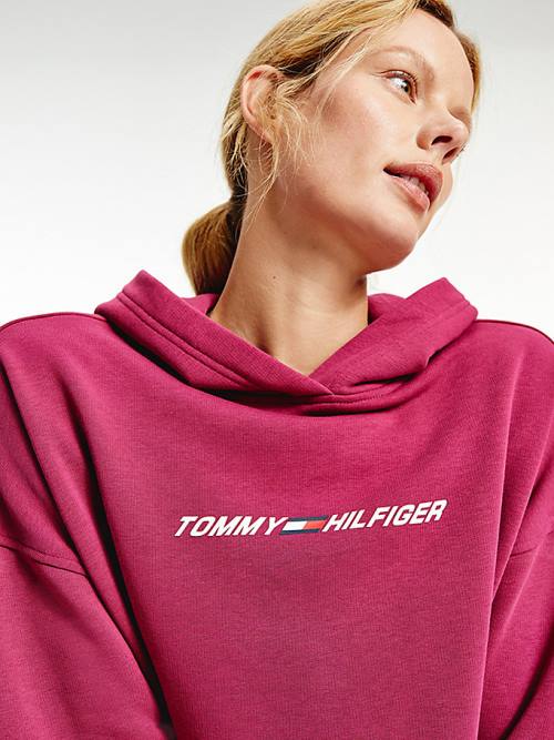 Ženske Tommy Hilfiger Sport Graphic Duks Hoodie Crveni | TH790ZSH