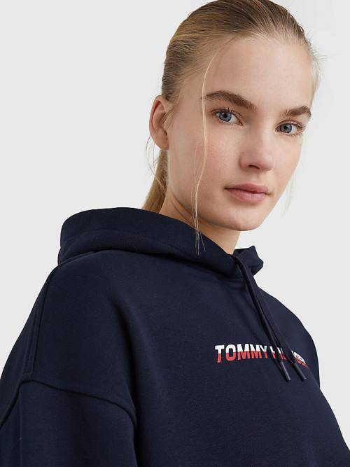 Ženske Tommy Hilfiger Sport Logo Relaxed Fit Duks Hoodie Plava | TH132IER