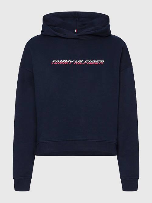 Ženske Tommy Hilfiger Sport Logo Relaxed Fit Duks Hoodie Plava | TH132IER