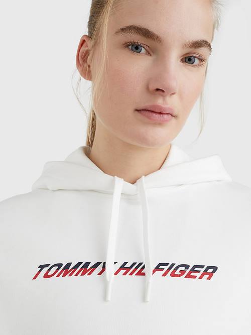 Ženske Tommy Hilfiger Sport Logo Relaxed Fit Duks Hoodie Bela | TH257JGZ