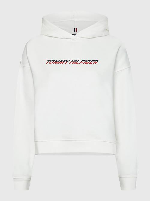 Ženske Tommy Hilfiger Sport Logo Relaxed Fit Duks Hoodie Bela | TH257JGZ