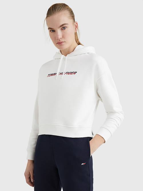 Ženske Tommy Hilfiger Sport Logo Relaxed Fit Duks Hoodie Bela | TH257JGZ