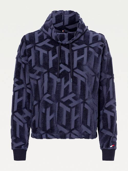 Ženske Tommy Hilfiger Sport Monogram High Neck Sweatshirt Duks Hoodie Plava | TH831WJD