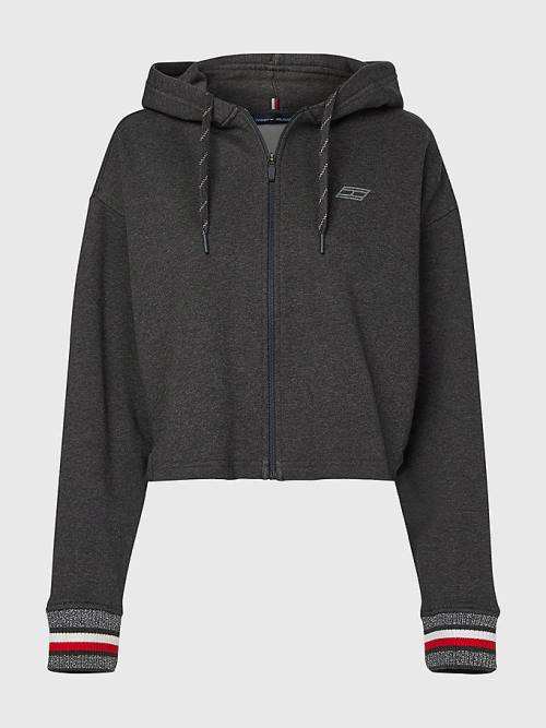 Ženske Tommy Hilfiger Sport Regular Fit Metallic Detail Duks Hoodie Siva | TH135HNK