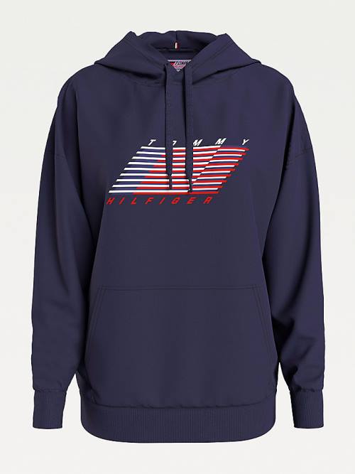 Ženske Tommy Hilfiger Sport TH Cool Relaxed Flag Duks Hoodie Plava | TH913LHK