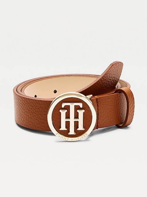 Ženske Tommy Hilfiger Statement Round Buckle Leather Kaiševi Braon | TH206IEU