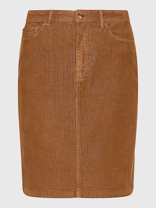 Ženske Tommy Hilfiger Straight High Rise Corduroy Suknje Braon | TH870ZIG