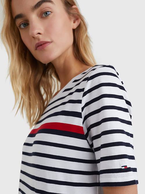 Ženske Tommy Hilfiger Stripe Crew Neck Haljine Bela | TH813XMN