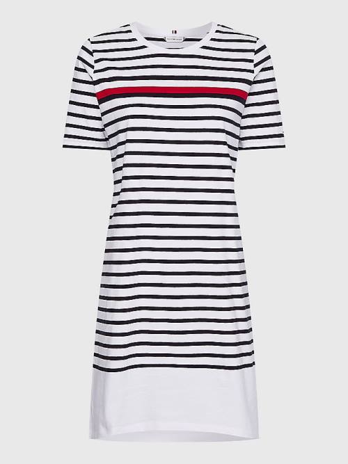 Ženske Tommy Hilfiger Stripe Crew Neck Haljine Bela | TH813XMN