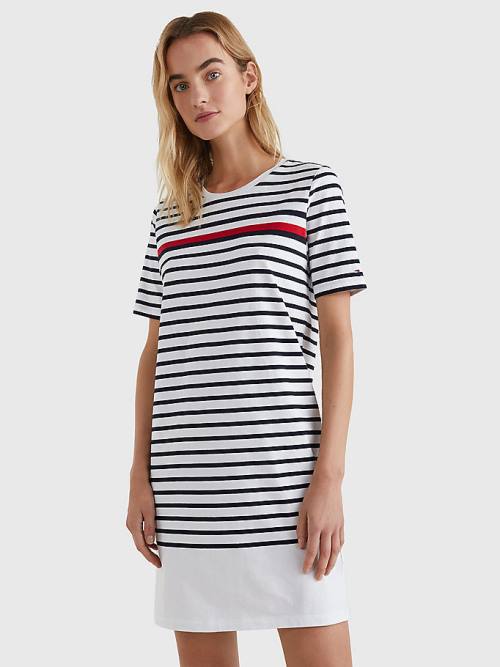 Ženske Tommy Hilfiger Stripe Crew Neck Haljine Bela | TH813XMN