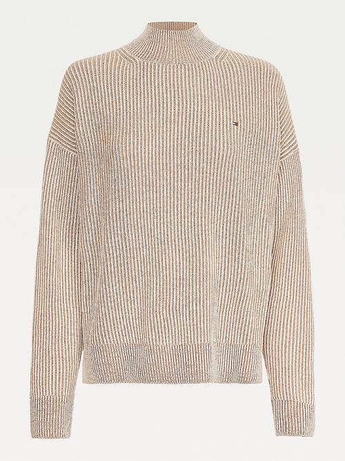 Ženske Tommy Hilfiger Stripe Mock Turtleneck Wool Jumper Džemper Bež | TH571UWD