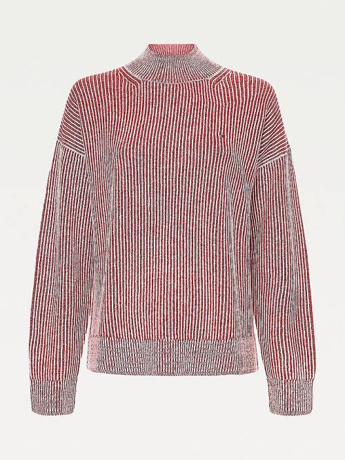 Ženske Tommy Hilfiger Stripe Mock Turtleneck Wool Jumper Džemper Crveni | TH985XVU