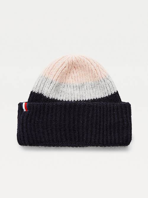 Ženske Tommy Hilfiger Stripe Rib-Knit Beanie Kape Roza | TH584MNP