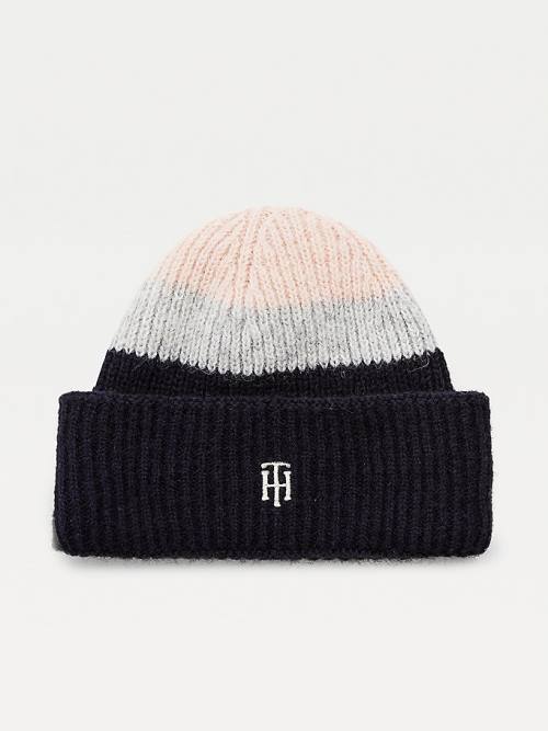 Ženske Tommy Hilfiger Stripe Rib-Knit Beanie Kape Roza | TH584MNP