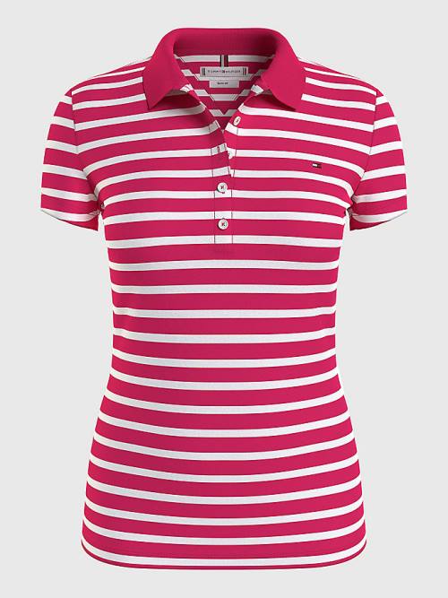 Ženske Tommy Hilfiger Stripe Slim Fit Polo Majice Roza | TH493MPE