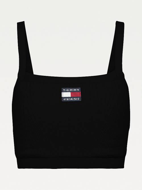 Ženske Tommy Hilfiger Super Cropped Badge Ribbed Cami Džemper Crna | TH108DYL