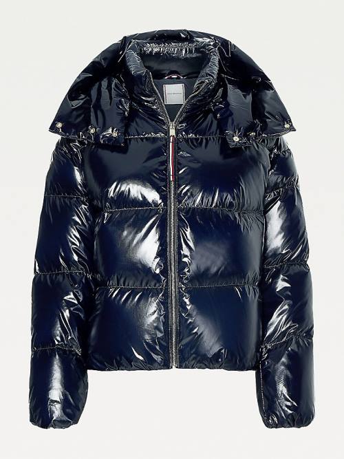 Ženske Tommy Hilfiger TH Protect Glossy Down-Filled Puffer Jakna Plava | TH578MOC