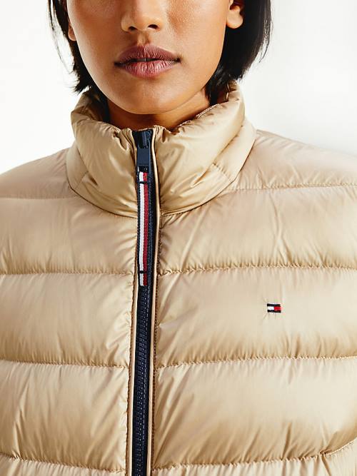 Ženske Tommy Hilfiger TH Protect High-Shine Down Puffer Jakna Bež | TH132LRY