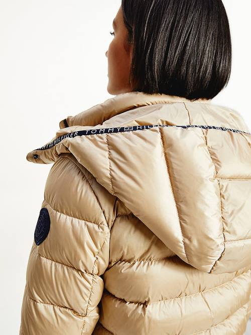 Ženske Tommy Hilfiger TH Protect High-Shine Down Puffer Jakna Bež | TH132LRY