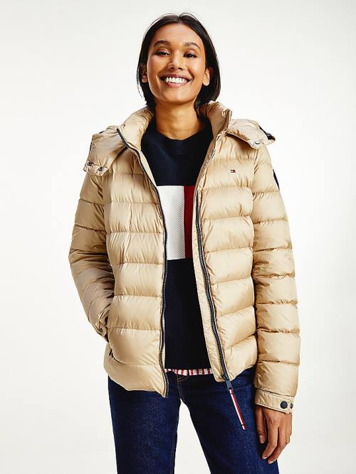 Ženske Tommy Hilfiger TH Protect High-Shine Down Puffer Jakna Bež | TH132LRY