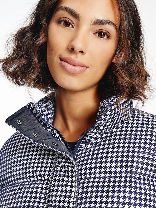 Ženske Tommy Hilfiger TH Protect Houndstooth Relaxed Down Jakna Plava | TH694AUC