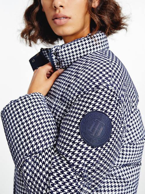 Ženske Tommy Hilfiger TH Protect Houndstooth Relaxed Down Jakna Plava | TH694AUC