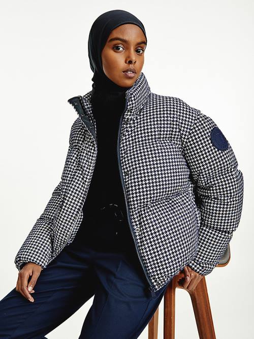 Ženske Tommy Hilfiger TH Protect Houndstooth Relaxed Down Jakna Plava | TH694AUC