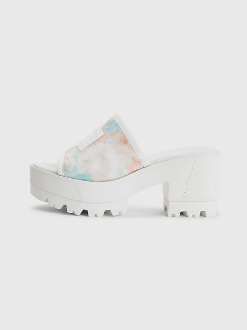 Ženske Tommy Hilfiger Tie-Dye Block Heel Mules Sandale Bela | TH804IYN