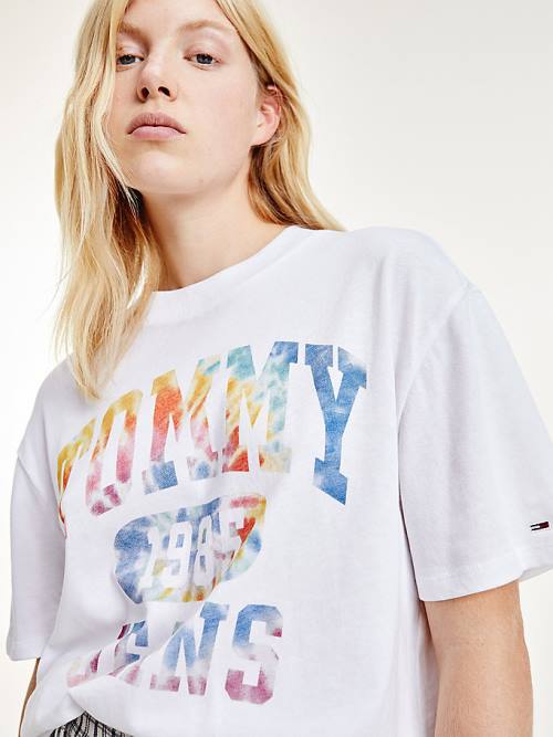 Ženske Tommy Hilfiger Tie-Dye Logo Oversized Majice Bela | TH267UKG