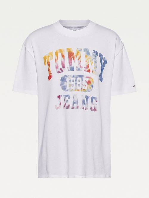 Ženske Tommy Hilfiger Tie-Dye Logo Oversized Majice Bela | TH267UKG