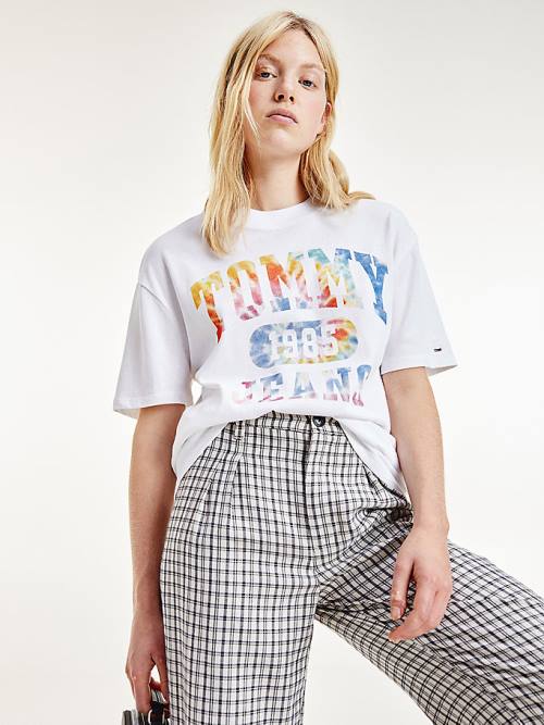 Ženske Tommy Hilfiger Tie-Dye Logo Oversized Majice Bela | TH267UKG