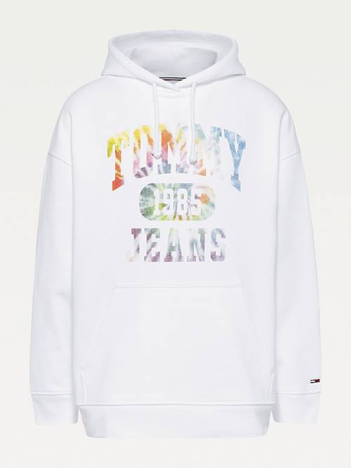 Ženske Tommy Hilfiger Tie-Dye Logo Oversized Duks Hoodie Bela | TH387HWD