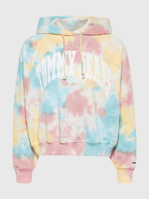 Ženske Tommy Hilfiger Tie-Dye Varsity Logo Boxy Duks Hoodie Bela | TH069KRQ