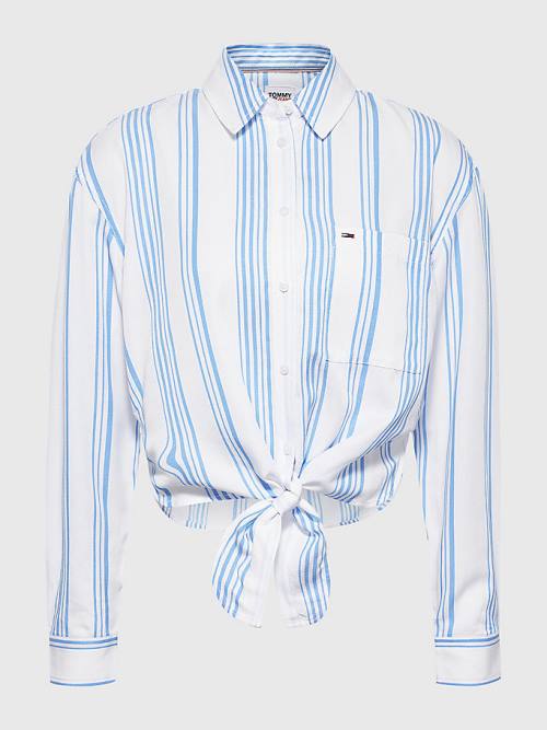 Ženske Tommy Hilfiger Tie-Front Stripe Košulje Plava | TH127MYI