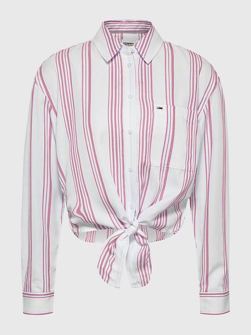 Ženske Tommy Hilfiger Tie-Front Stripe Košulje Roza | TH930ONT