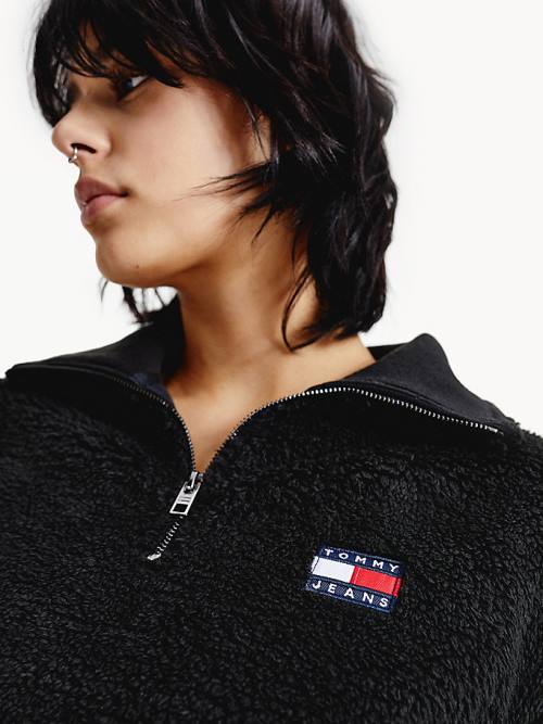 Ženske Tommy Hilfiger Tommy Badge Boxy Plush Fleece Sweatshirt Duks Hoodie Crna | TH518YZT