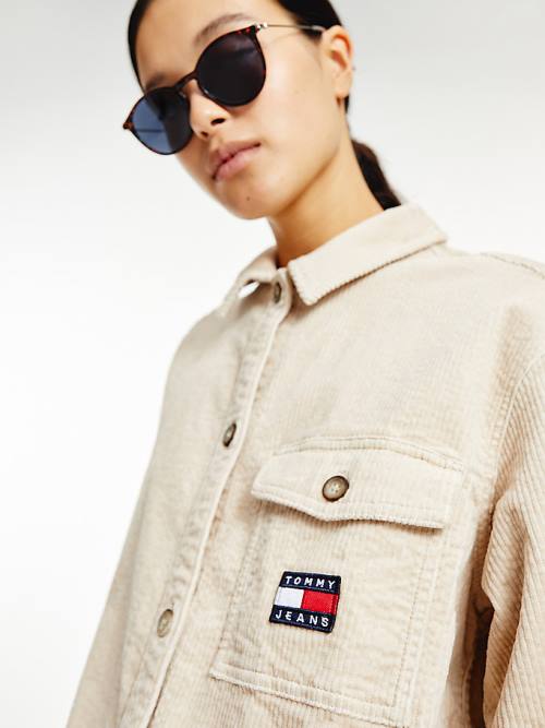 Ženske Tommy Hilfiger Tommy Badge Corduroy Oversized Fit Overshirt Košulje Bež | TH921QZO