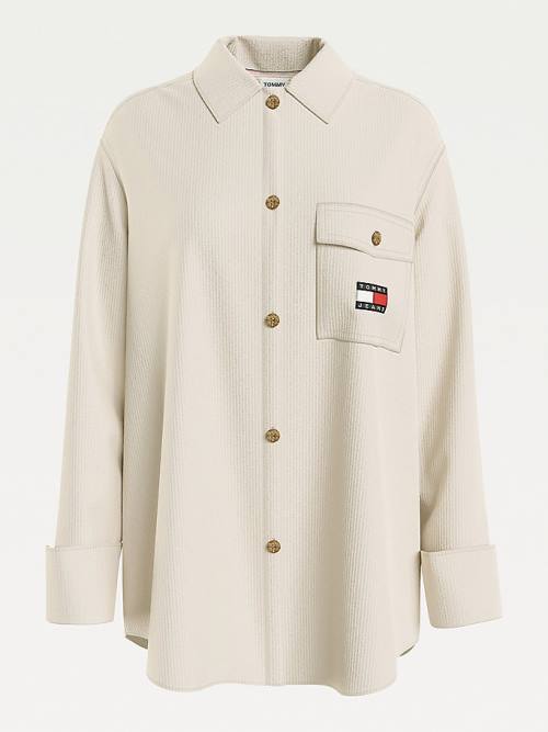 Ženske Tommy Hilfiger Tommy Badge Corduroy Oversized Fit Overshirt Košulje Bež | TH921QZO