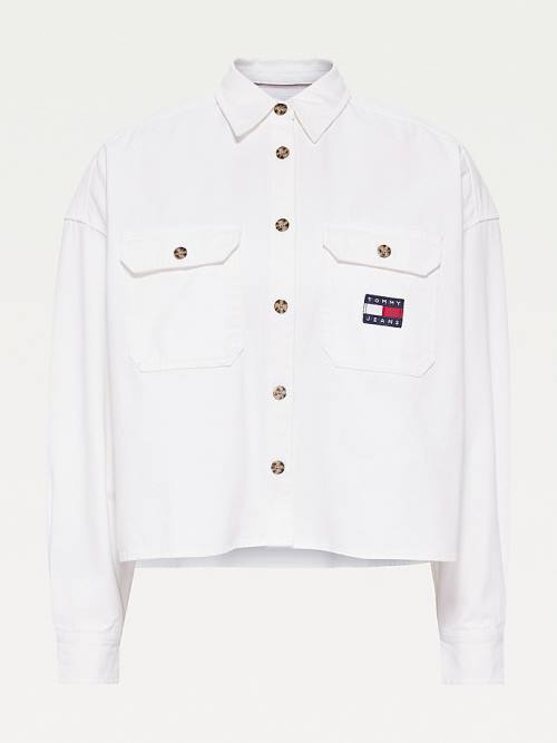 Ženske Tommy Hilfiger Tommy Badge Cropped Utility Košulje Bela | TH026WKN