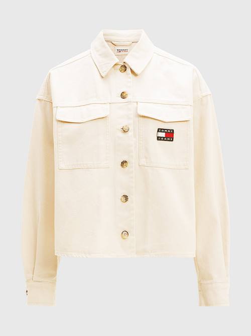 Ženske Tommy Hilfiger Tommy Badge Cropped Fit Overshirt Košulje Bež | TH257CNI