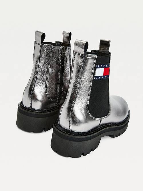 Ženske Tommy Hilfiger Tommy Badge Metallic Leather Cleat Čizme Siva | TH406DYI