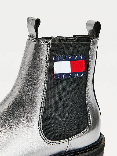 Ženske Tommy Hilfiger Tommy Badge Metallic Leather Cleat Čizme Siva | TH406DYI