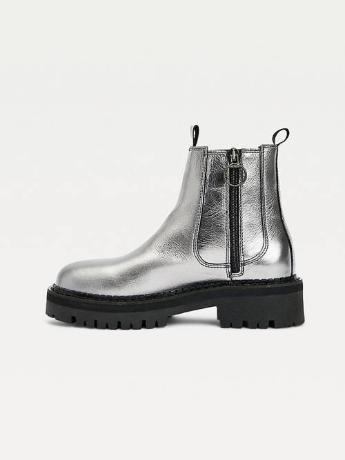 Ženske Tommy Hilfiger Tommy Badge Metallic Leather Cleat Čizme Siva | TH406DYI