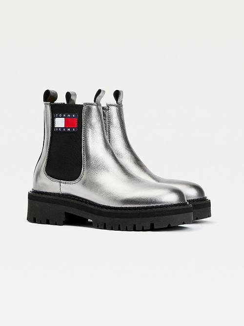 Ženske Tommy Hilfiger Tommy Badge Metallic Leather Cleat Čizme Siva | TH406DYI