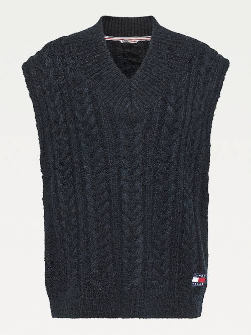 Ženske Tommy Hilfiger Tommy Badge Oversized Knitted Vest Džemper Plava | TH826VCE